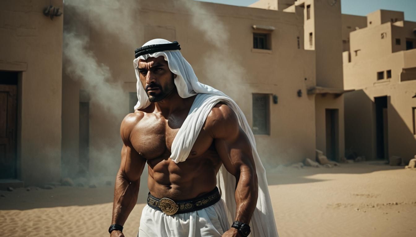 Cinematic Arab Bodybuilder with Ghutra Headdress
