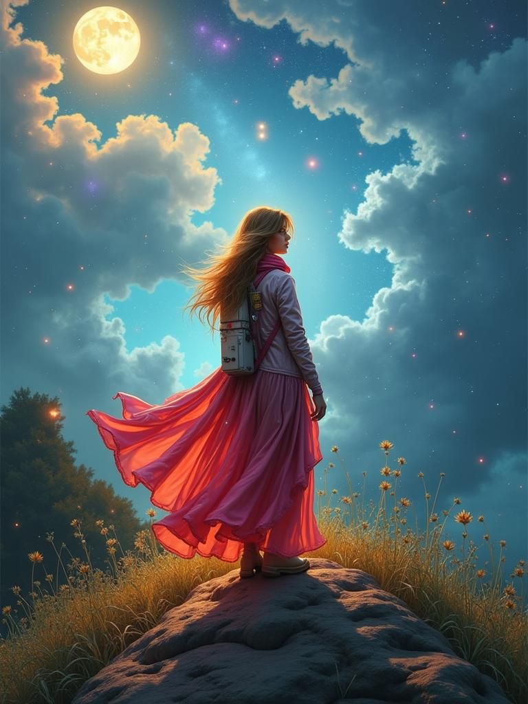 Astronaut on Moon with Cosmic Starry Background