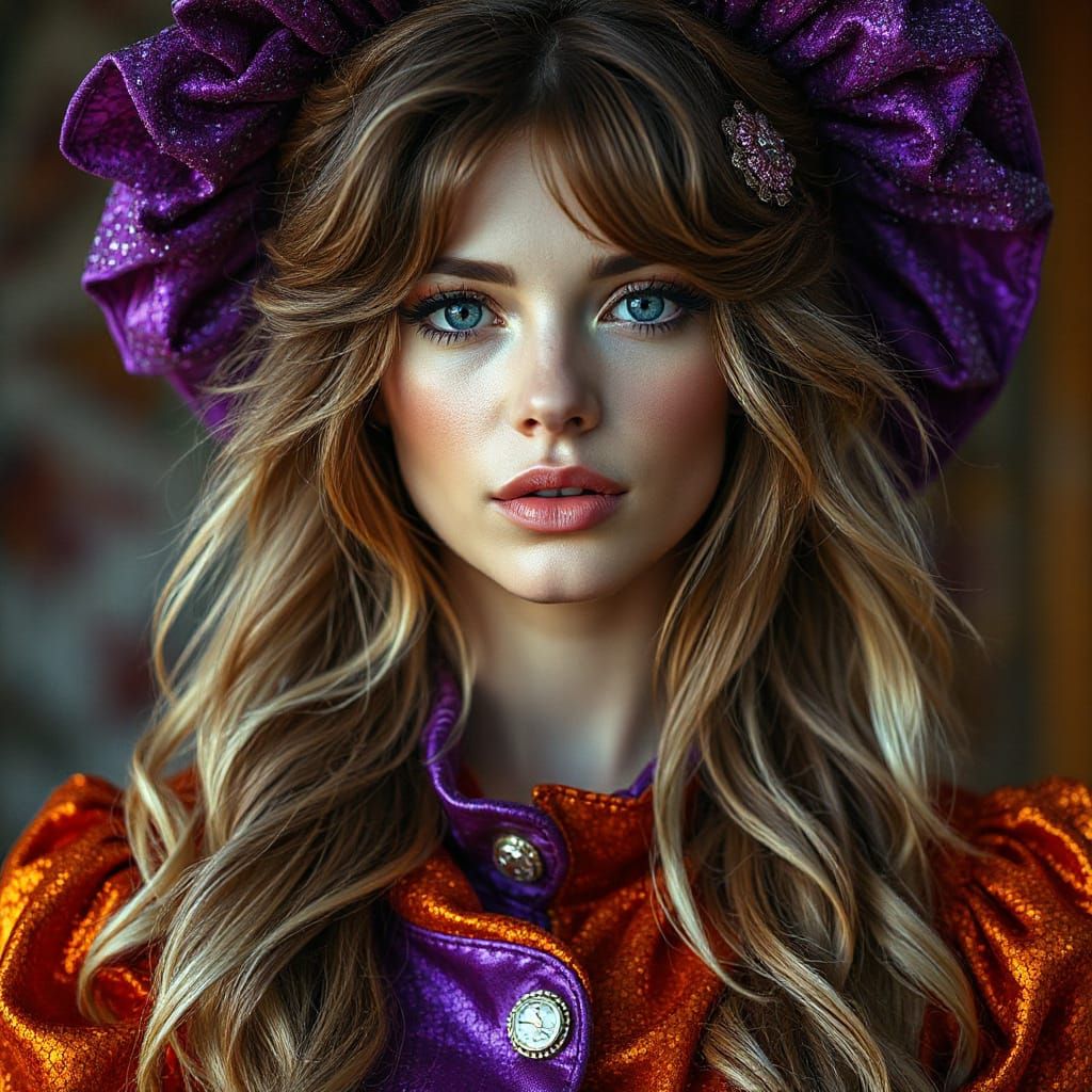 Steampunk Goddess in Vibrant Purple and Orange