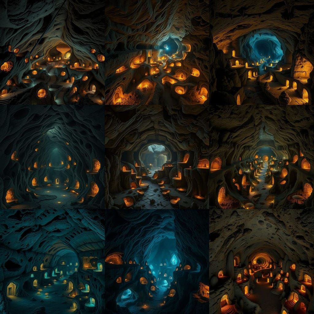 Spectacular Underground Cave City with Luminescent Lighting