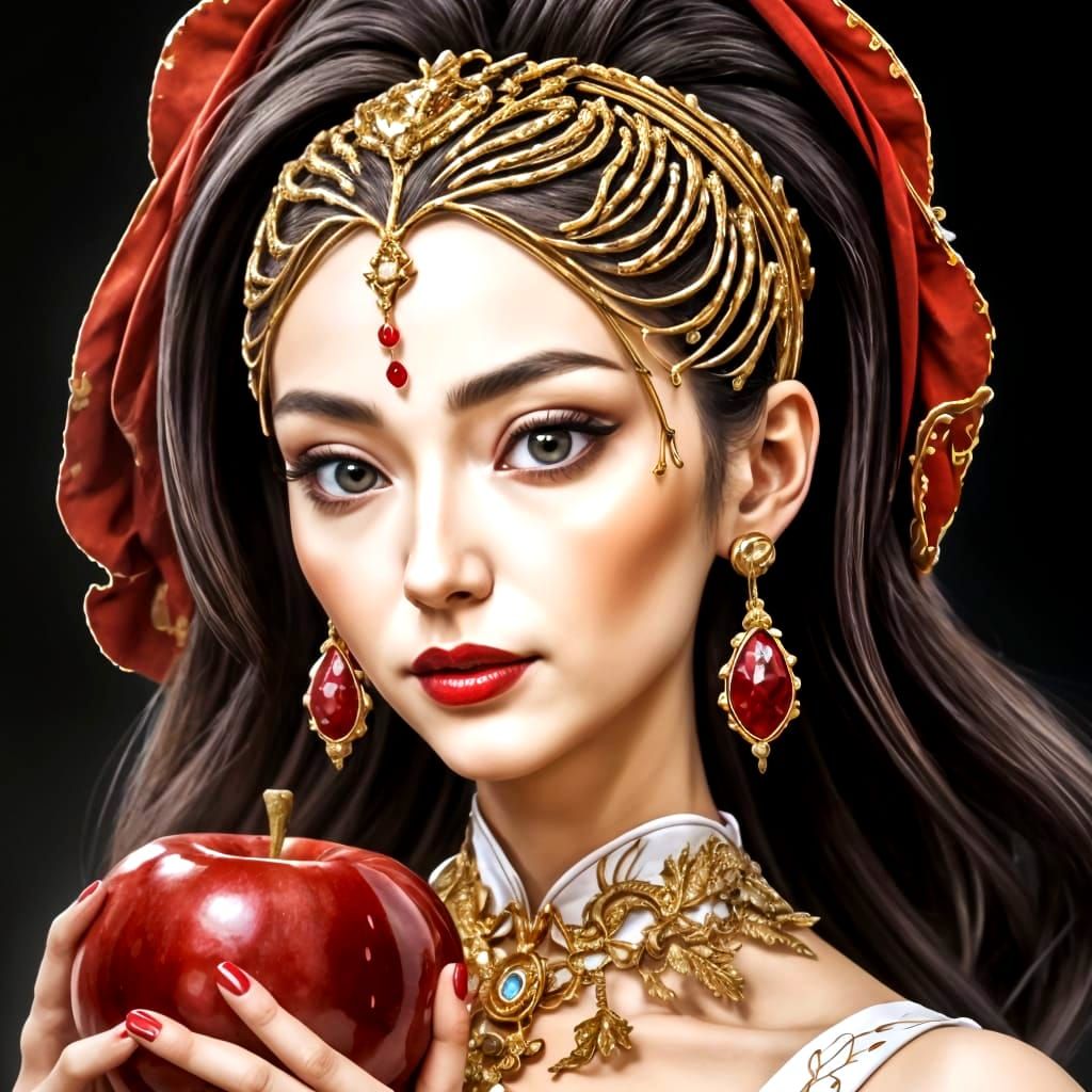 Luxurious Porcelain Portrait in Red Apple Style with Kintsug...