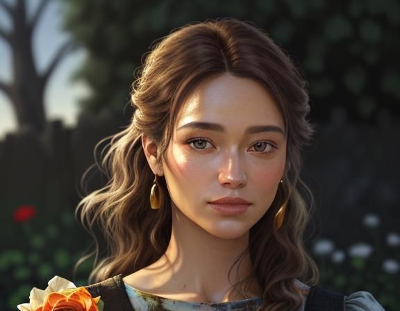 Vibrant Oil Painting of Woman with Rose