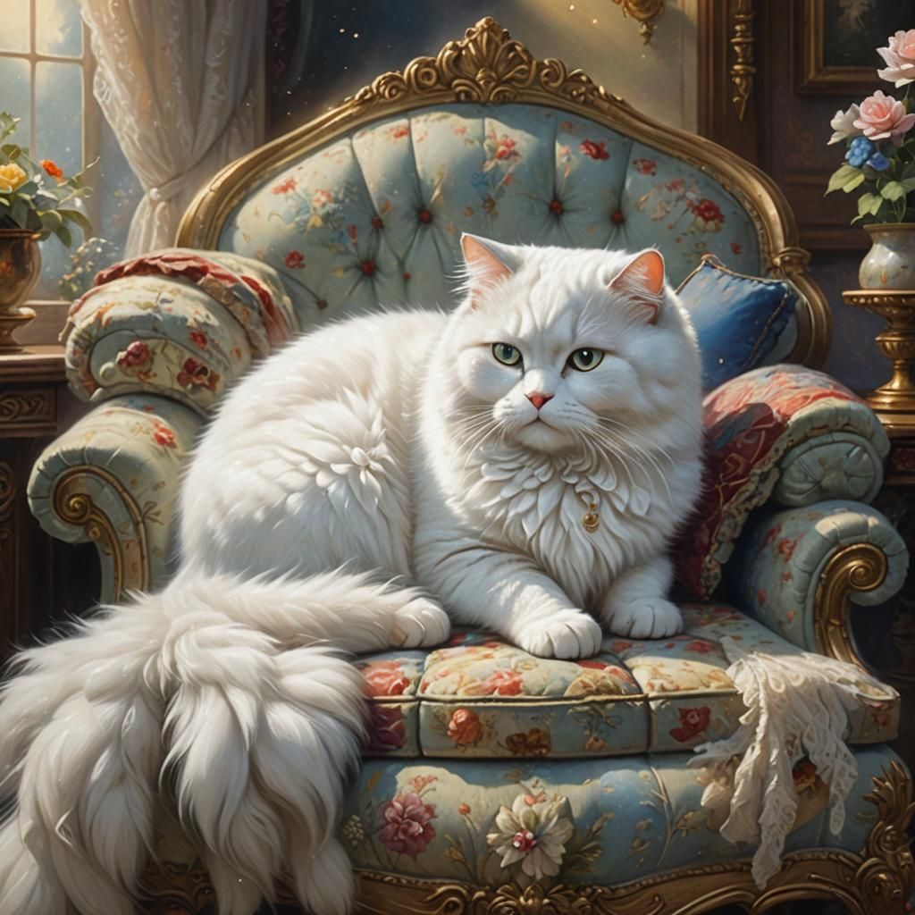 Dreamy Cat Nap on Vintage Sofa