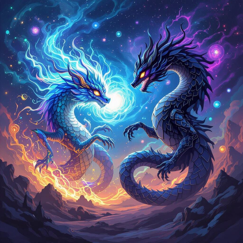 Mythical Creatures Garama and Madungdung in Cosmic Battle