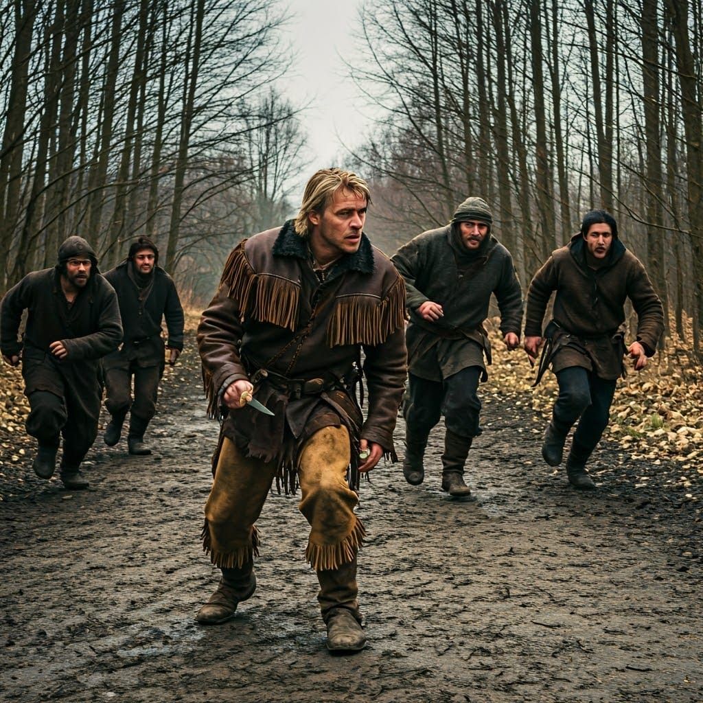 Medieval Hunter Engages Bandits in a Barren Forest