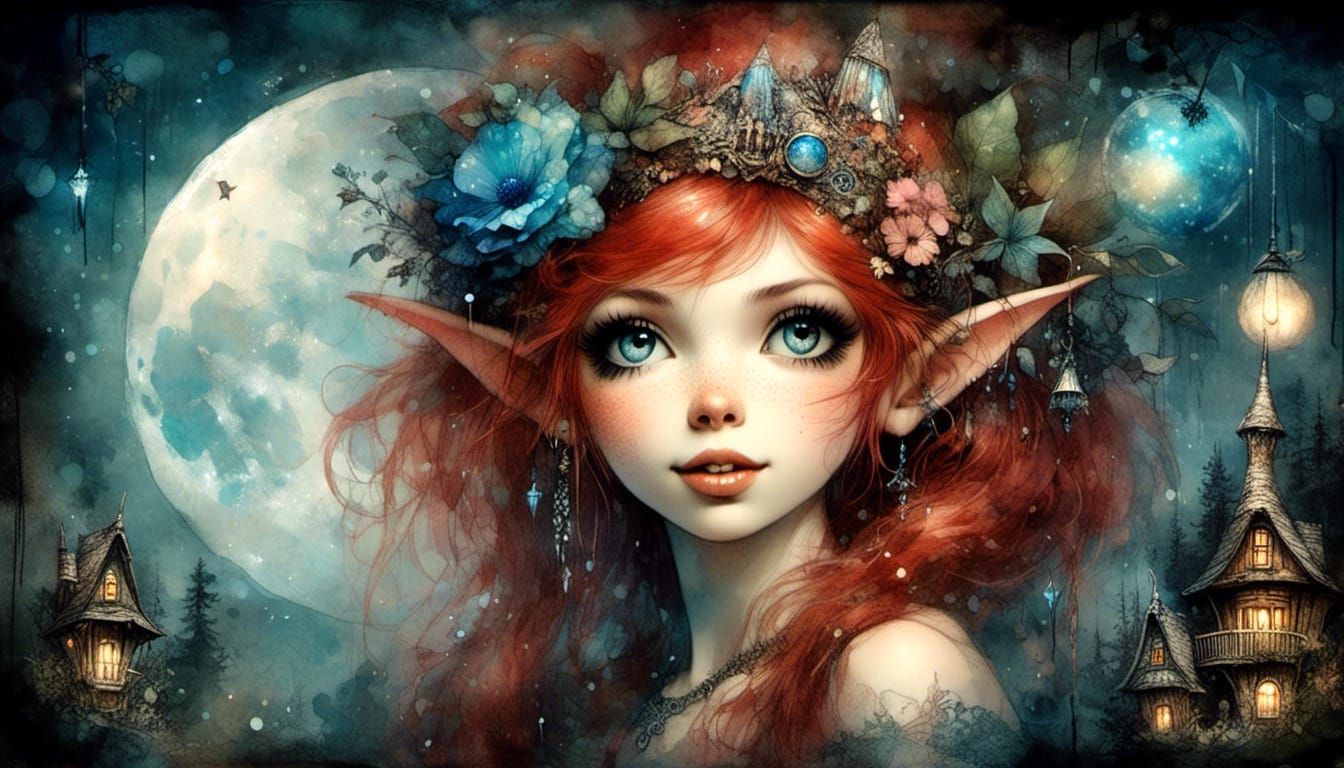 Red-Haired Pixie Portrait in Fantasy Realism Style