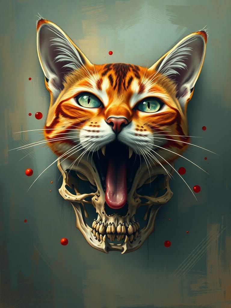 Surreal Feline-Human Face in Abstract Expressionism