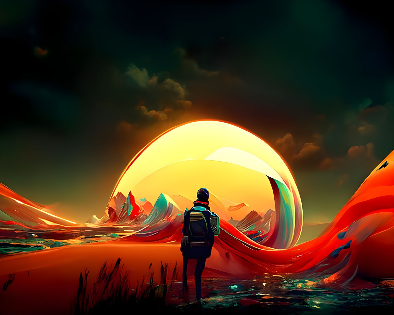 Psychedelic Wavy Landscape Art, Hyperdetailed