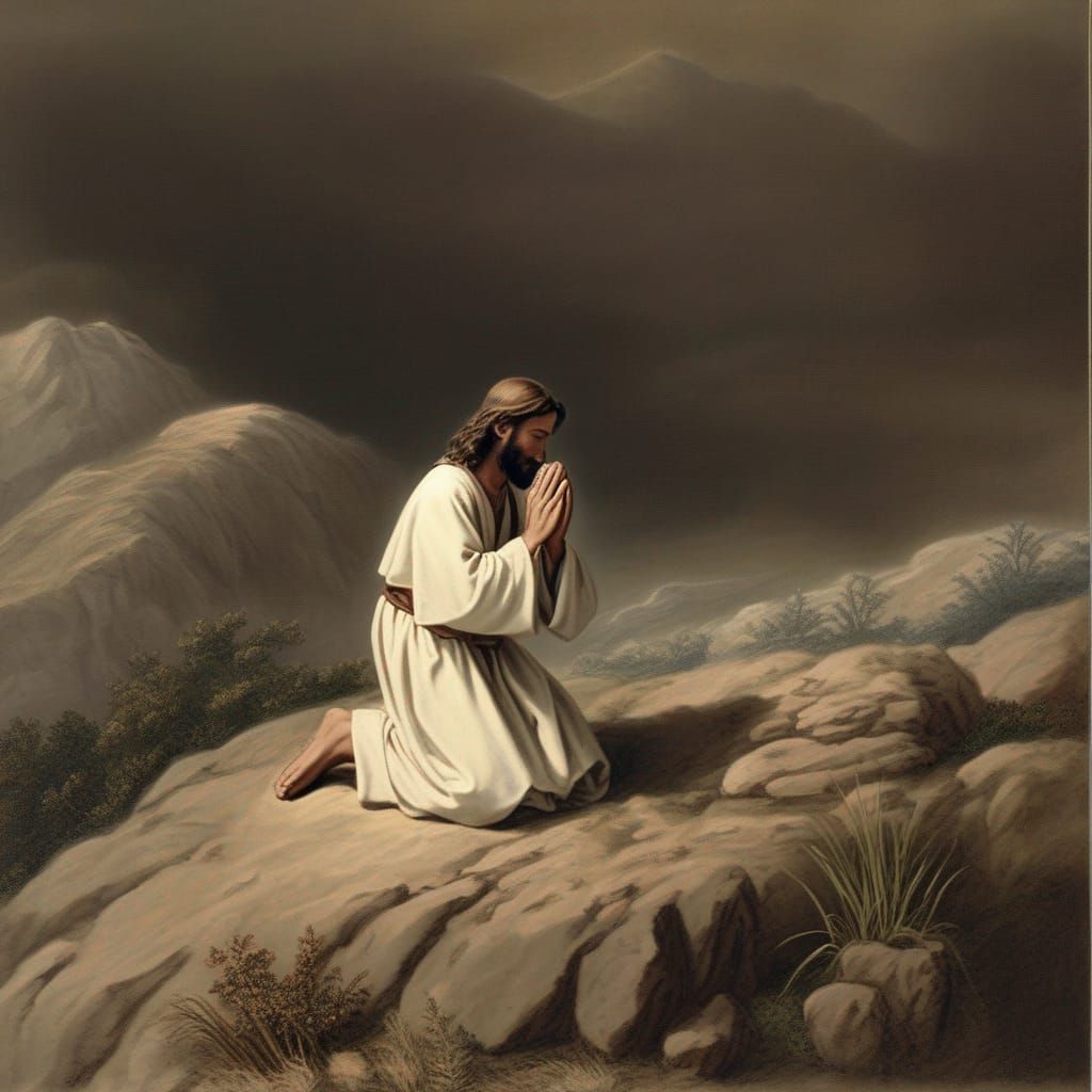 Jesus Praying Silently on the Mount