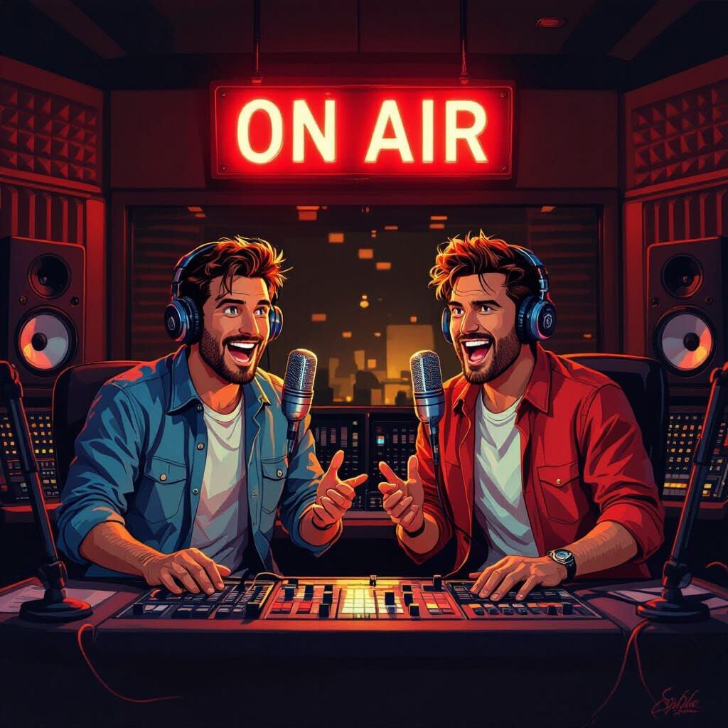 1990s Radio Studio On Air with Two Announcers