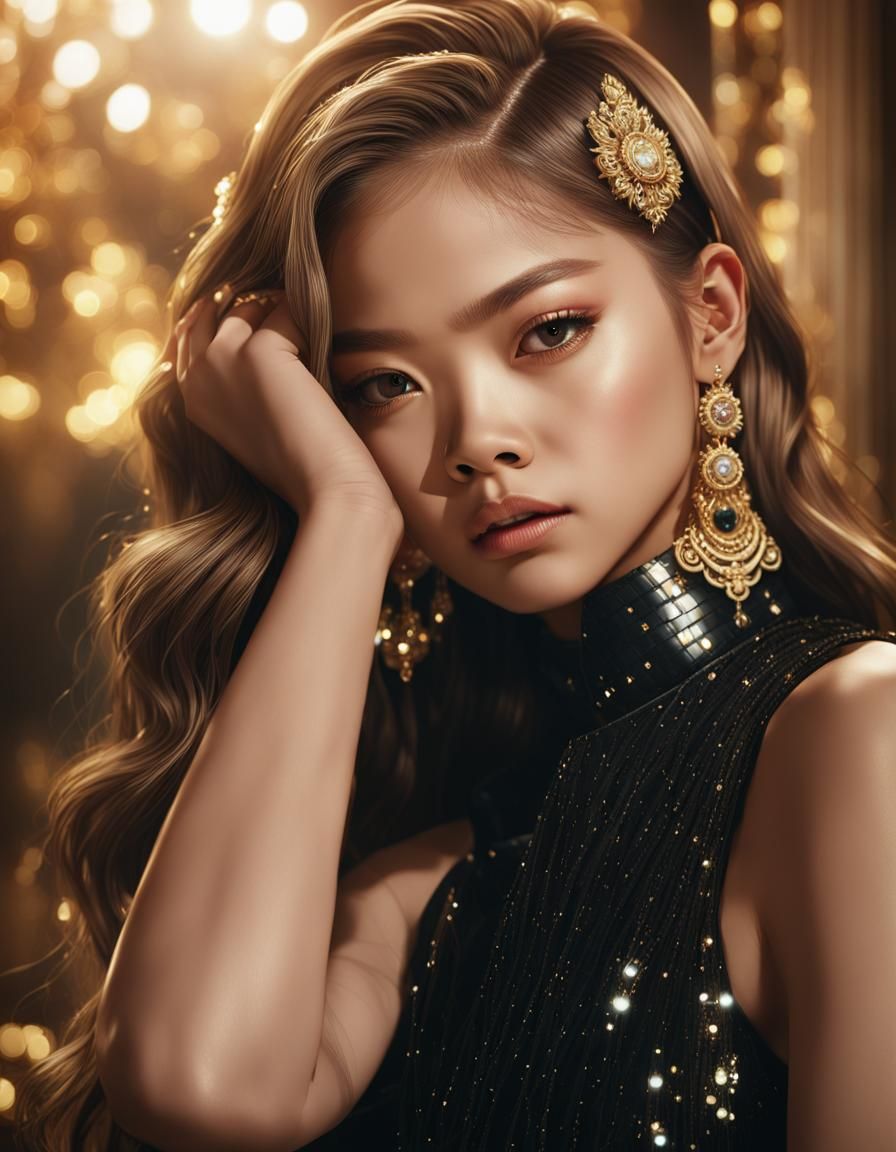 K-Pop Idol Portrait in Ornate Room, Hyperrealistic Art