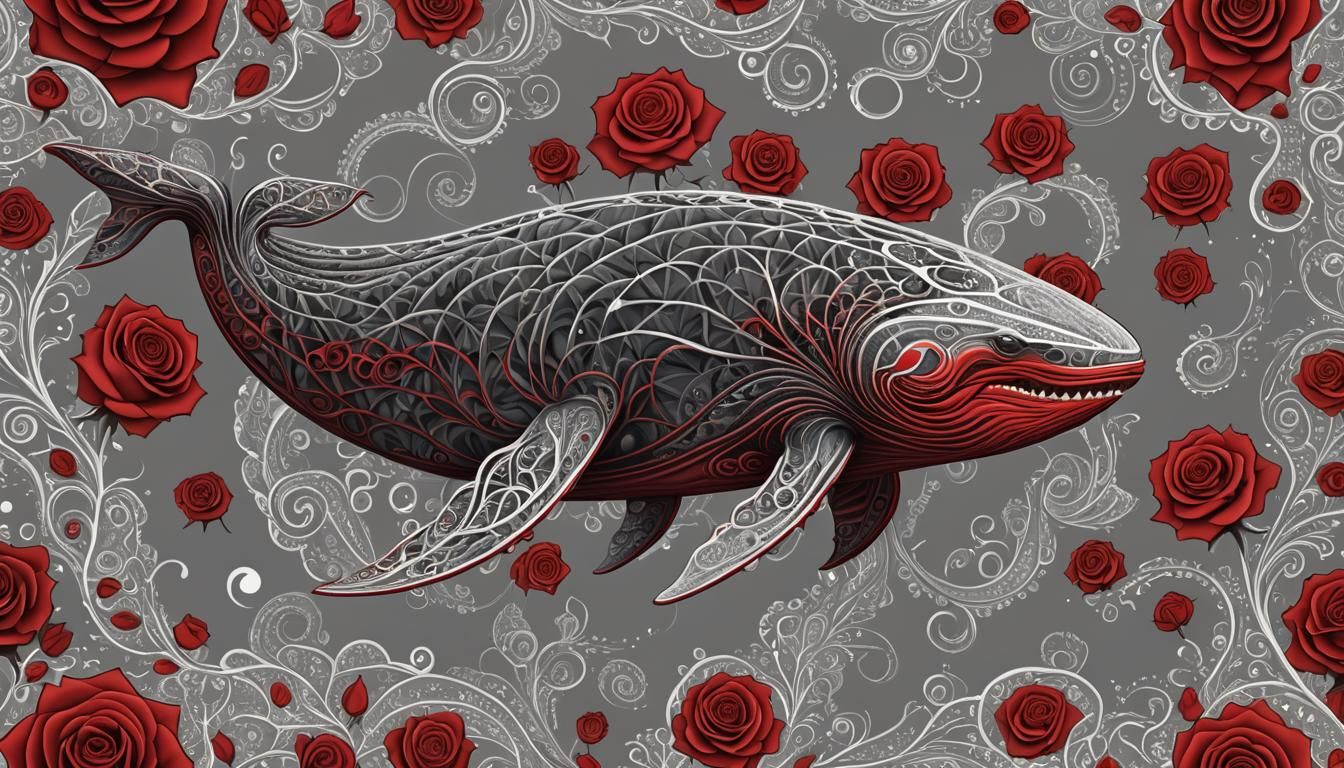 Space Whale and Rose in Abstract Fractal Art
