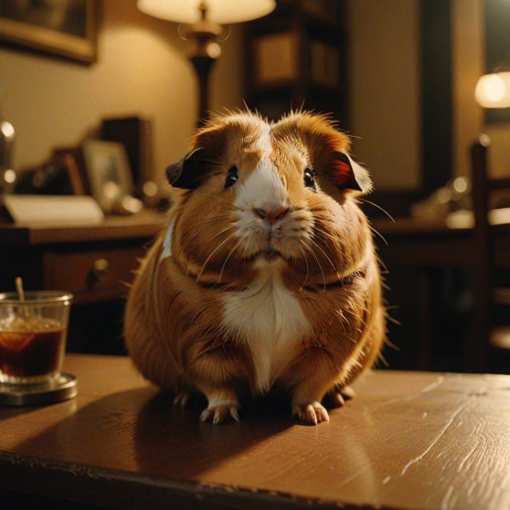 Whimsical Guinea Pig Portrait in Warm, Golden Lighting
