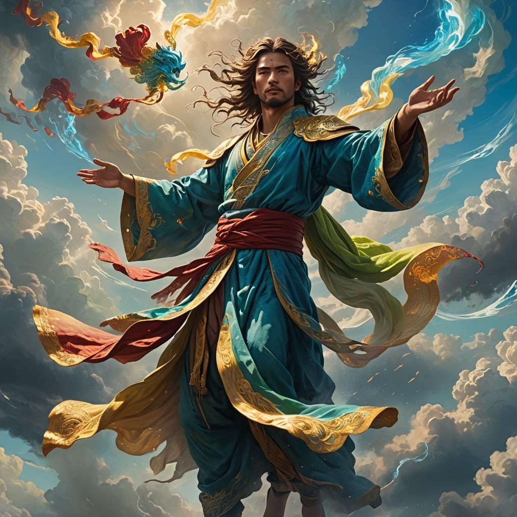 Air Elemental Dancing in a Fantasy Sky