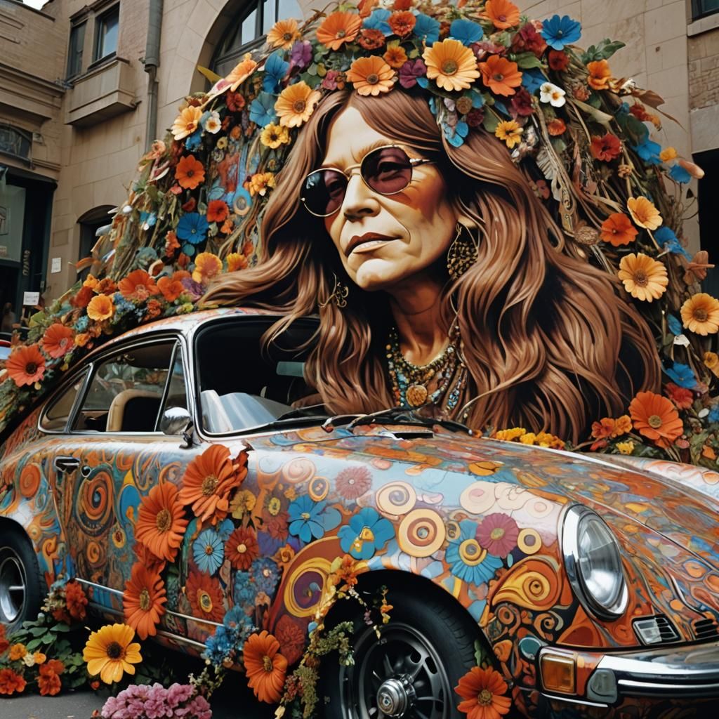 Surreal Janis Joplin Shapeshifting in Paisley Dreamscape