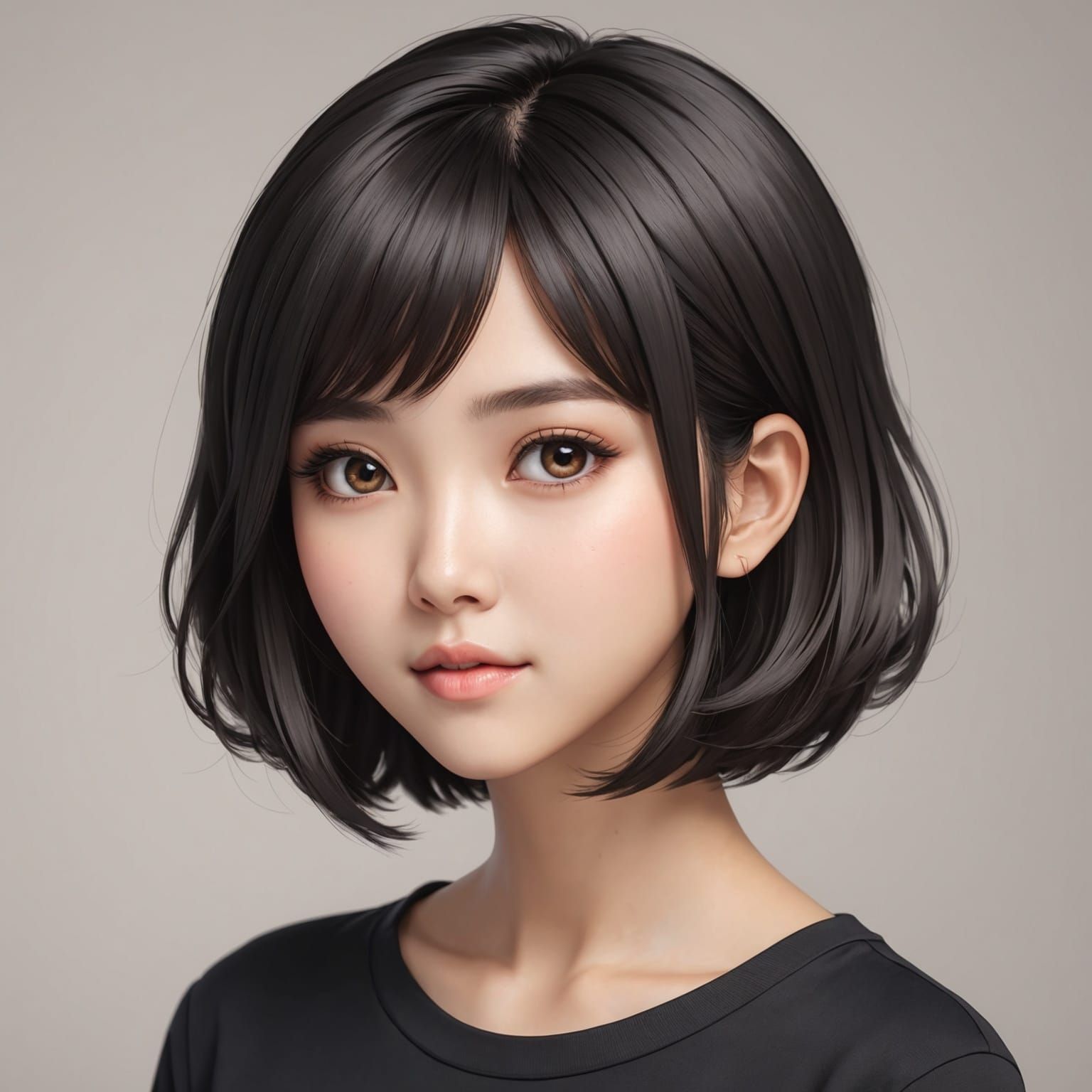 Anime Style Pretty Thai Woman with Ahoge Hair