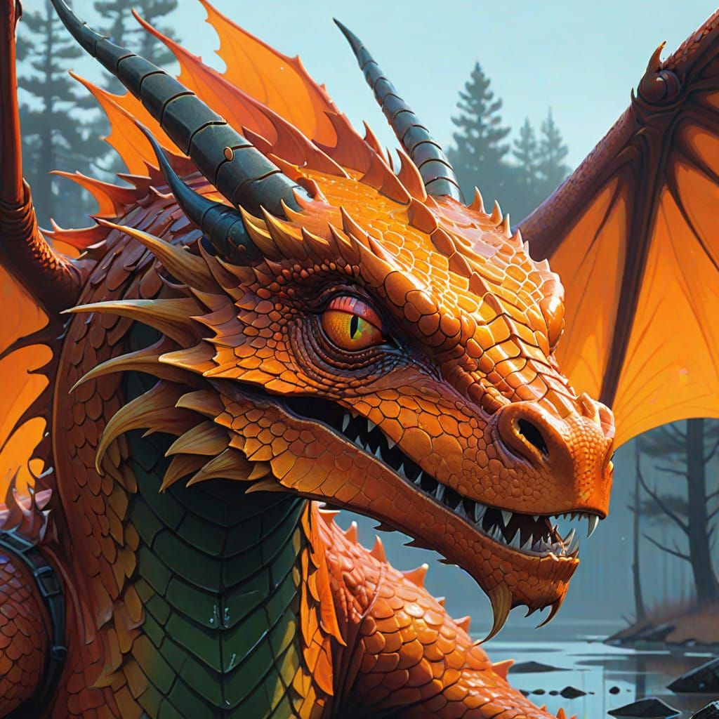 Glossy Orange Dragon's Head in Vibrant Macro Close-Up