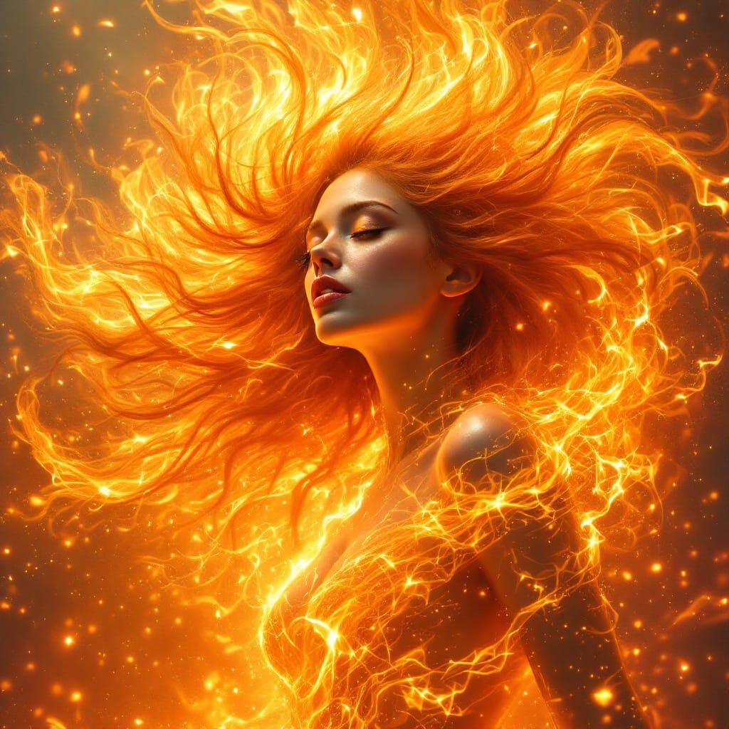 Fiery Woman: Astral Cosmic Digital Art