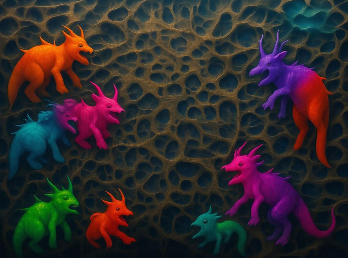 Iridescent Parrot on Shadow-Whale in Gothic Fantasy