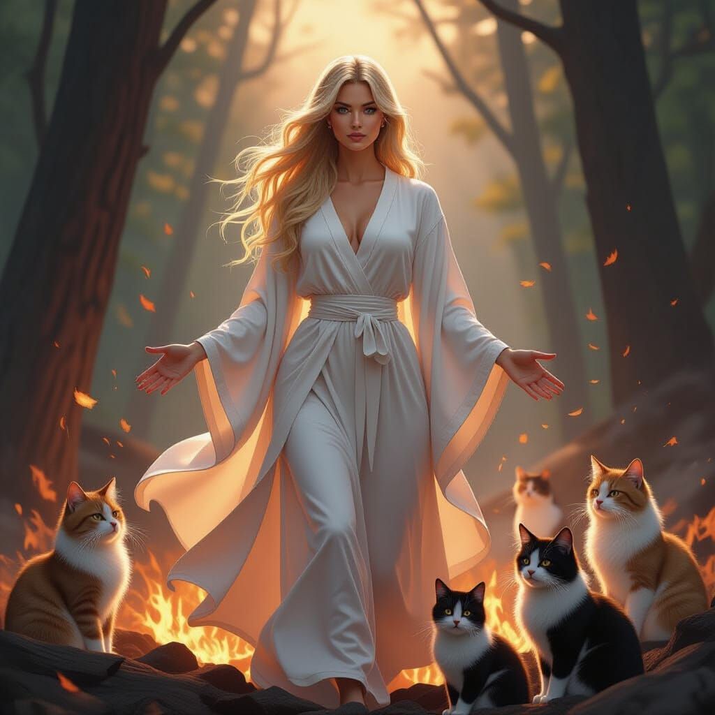 Woman Rises from Ashes in Fantasy Realism Style