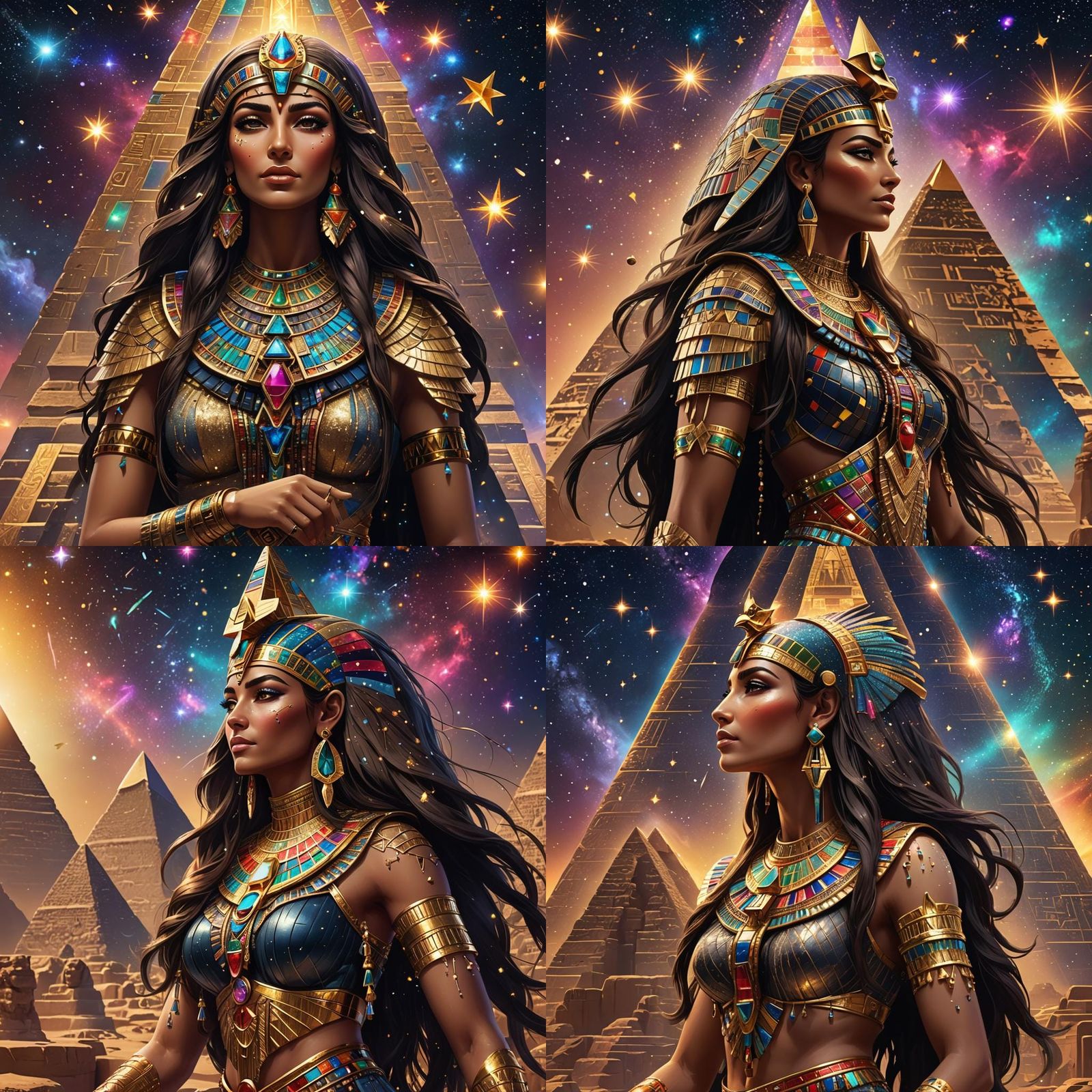 Egyptian Goddess Isis with Diamond Pyramid, Fantasy Art