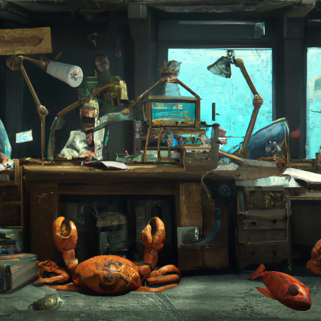 Underwater Office Scene with Octopus Cashier