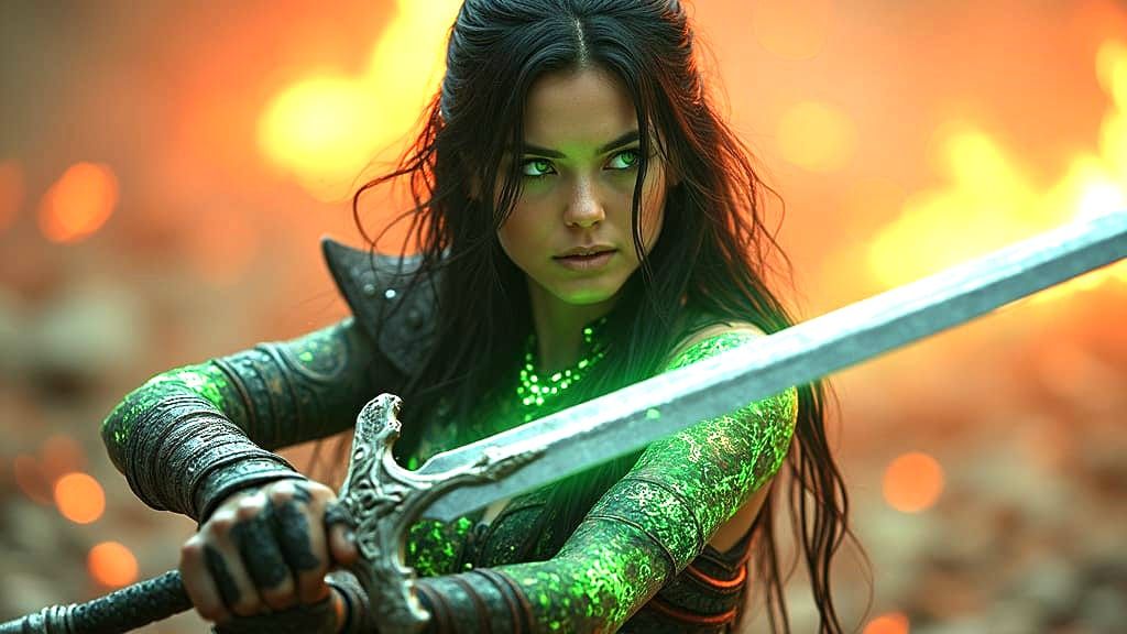 Cyberpunk Fantasy Warrior Mother in Epic Battle