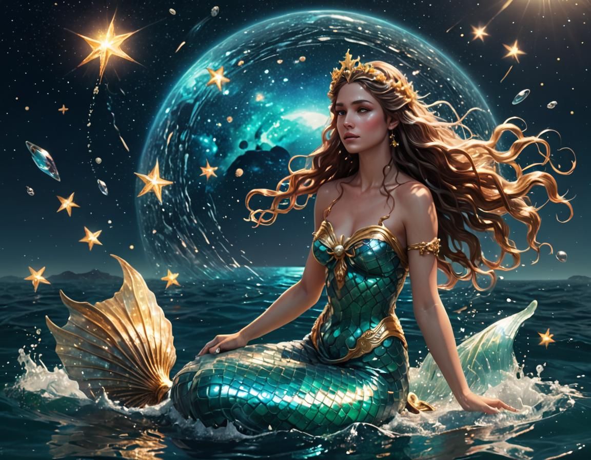 Mermaid Goddess on Saturn with Sparkling Waters
