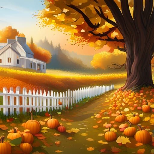 Autumn Pumpkin Patch with Bokeh and Picket Fence