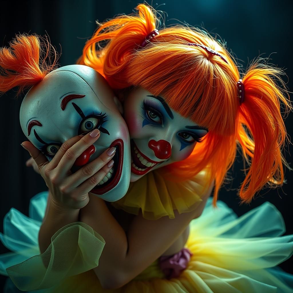Terrifying Clown Transformation in Beksiński-esque Style