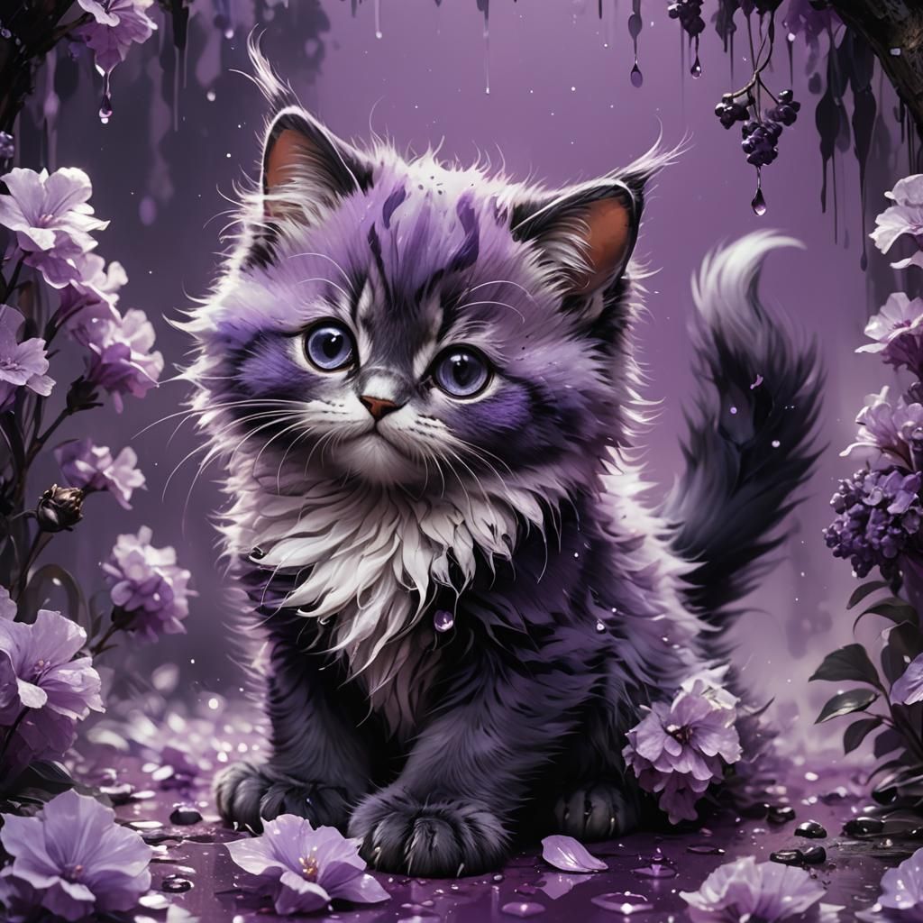 Cute Lilac Kitten Portrait in Digital Art Style