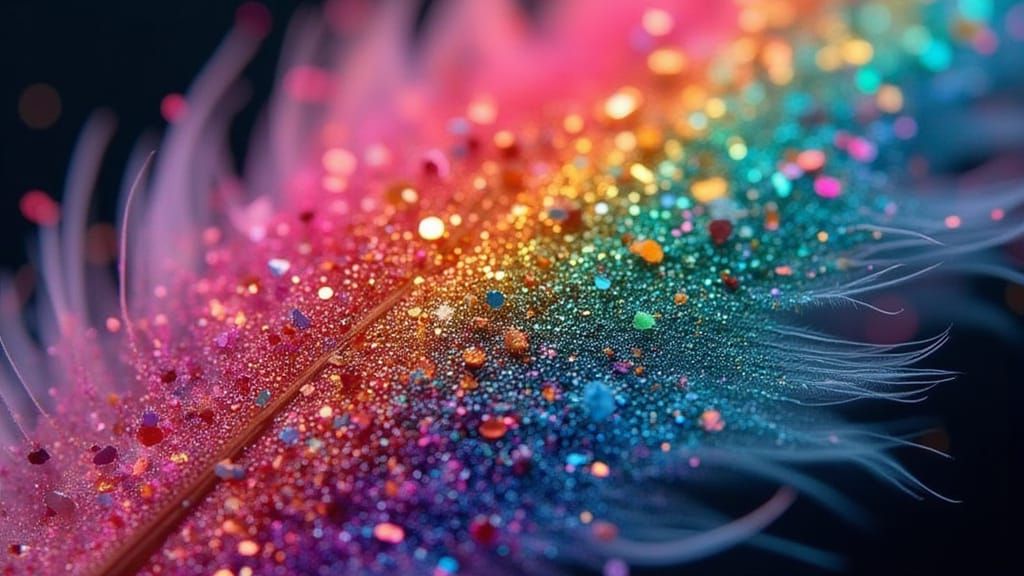 Rainbow Glitter Feather Macro Photo in Dreamy Style