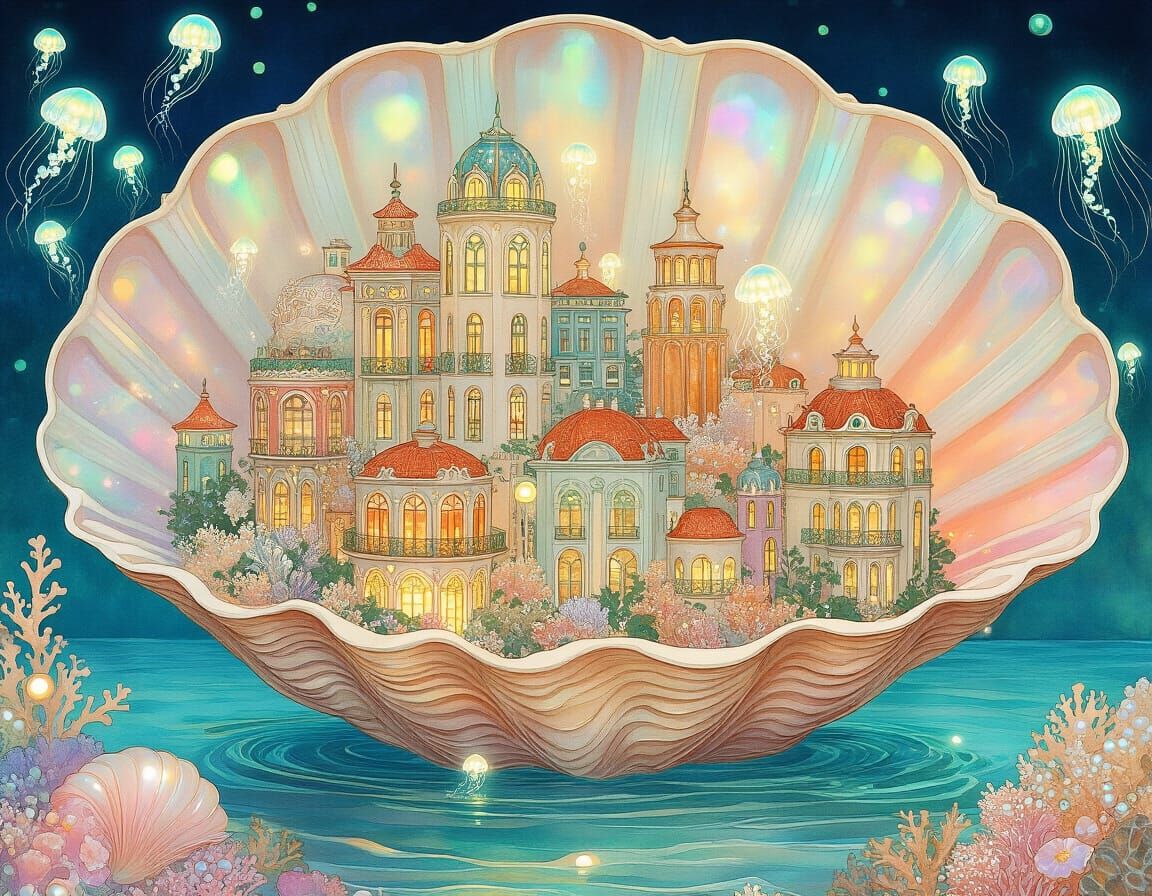 Seashell City of Lumina: Art Nouveau Underwater Metropolis