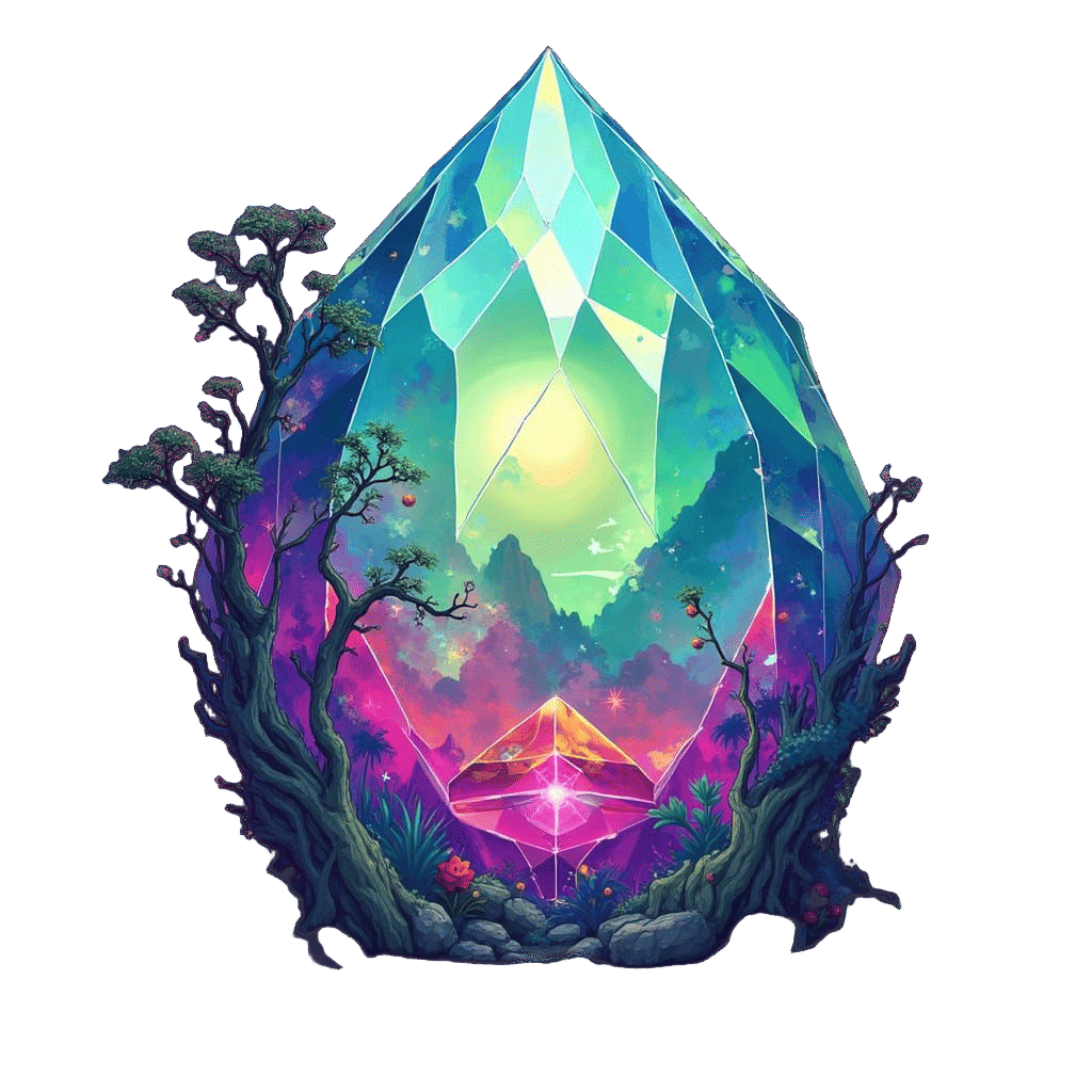 Colorful Cartoon Gemstone on White Background