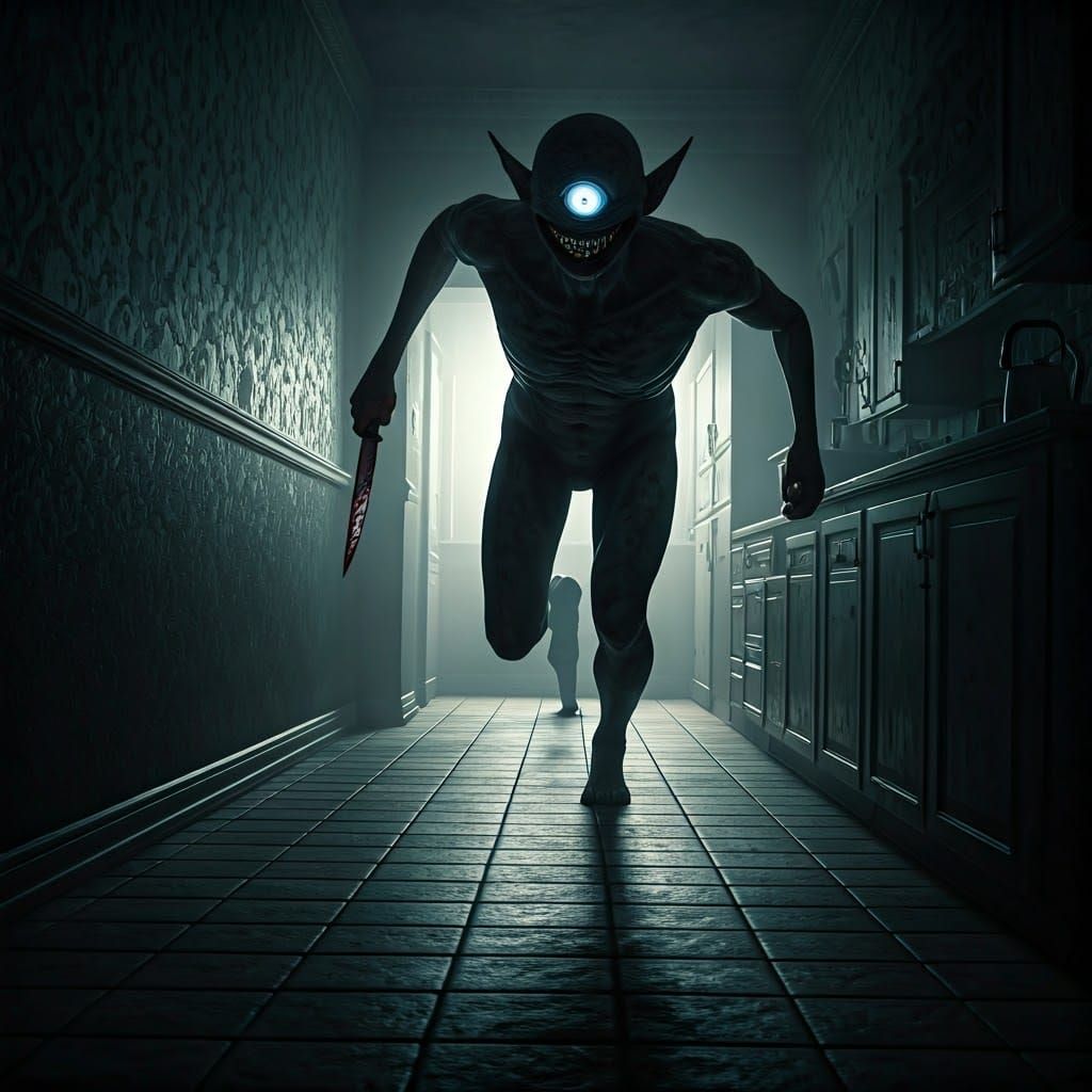 Terrifying Ghostly Monster in Hallway: A Dark Surreal Nightm...