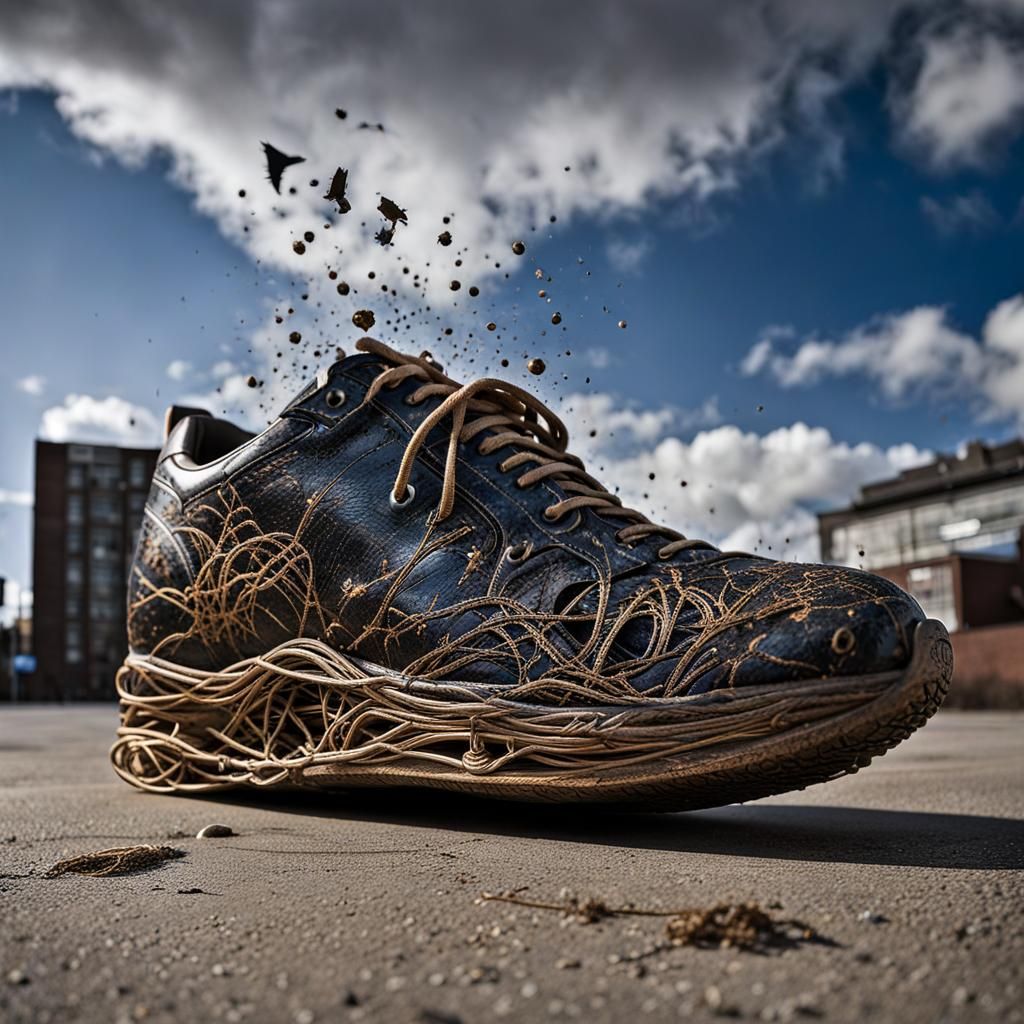 Shoe Falls From Sky in Graffiti Style