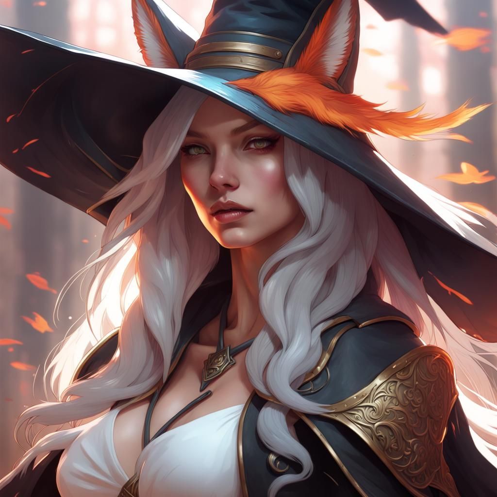 Kitsune Witch Portrait in Art Nouveau Style