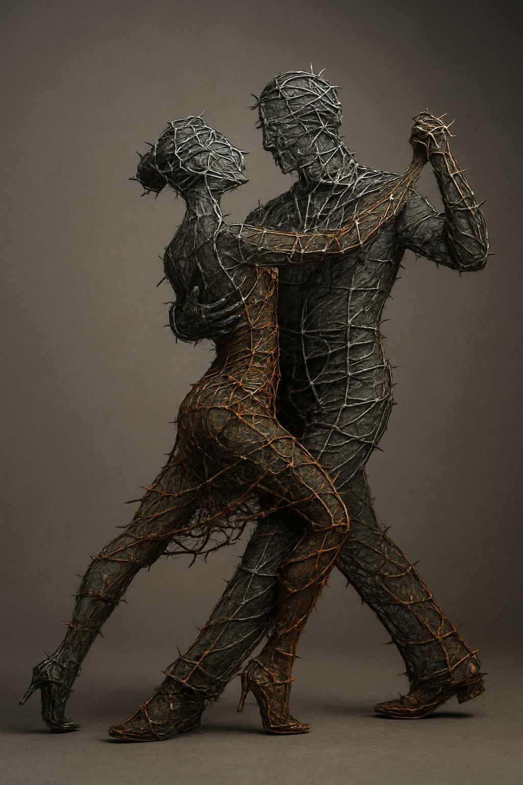 Barbed Wire Tango Sculpture in Steel Art Style