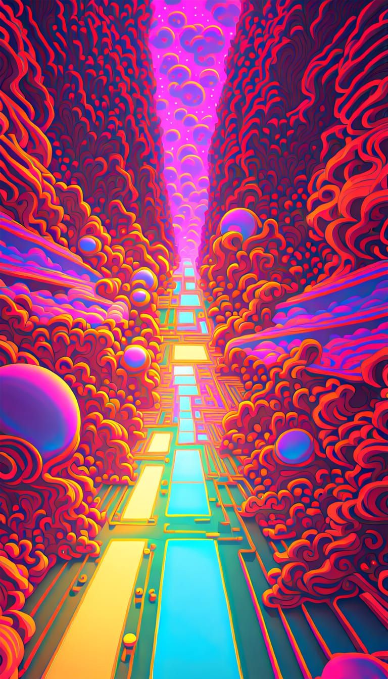 Colorful Abstract Factory Floor with Intricate Details