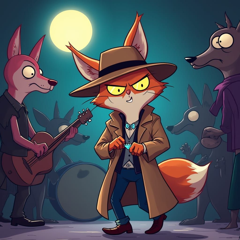 Cartoon Fox Steals Necklace in Jazz Club