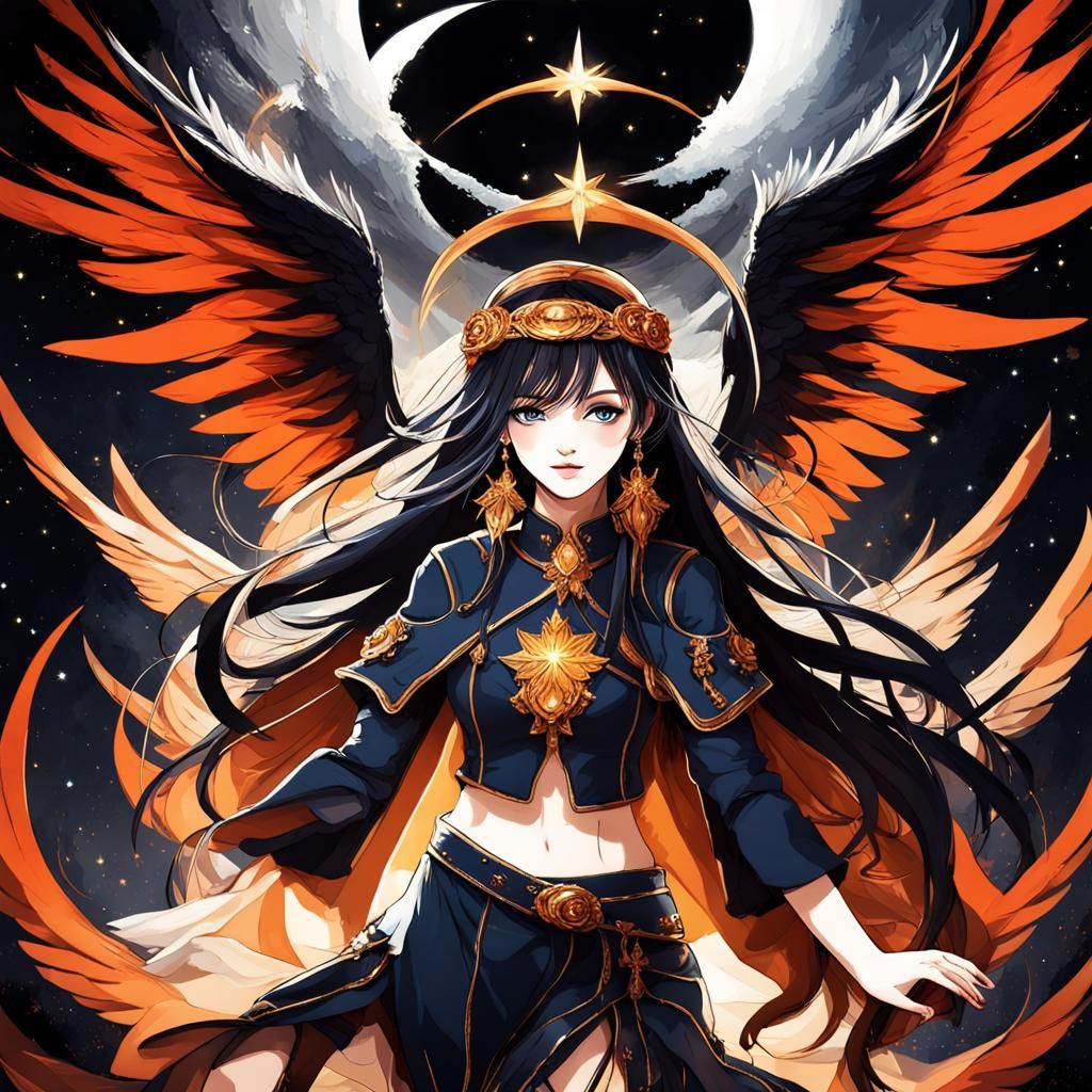 Winged Girl in Starry Night Sky