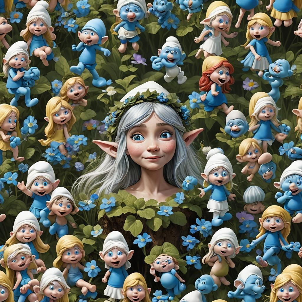 Crying Fairy Comforted by Dancing Smurfs