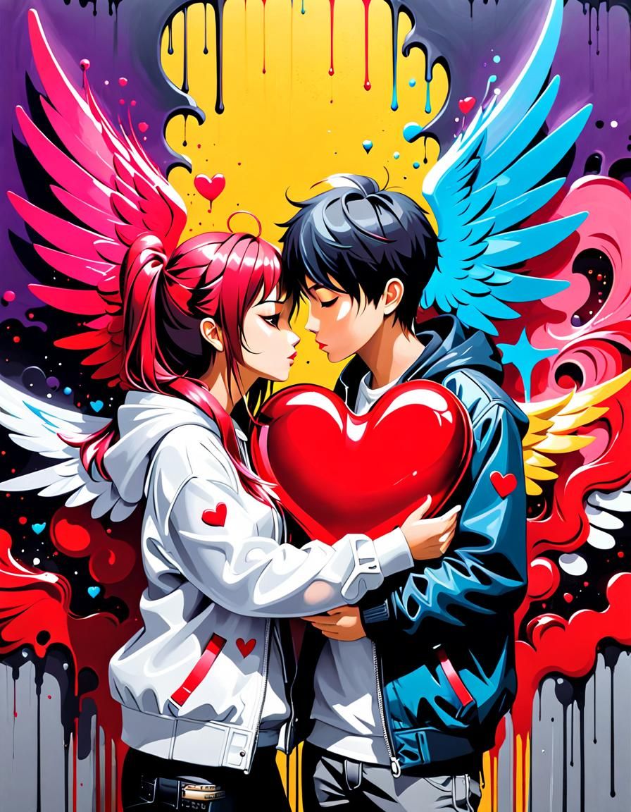 Heart with Wings in Graffiti Splash Art
