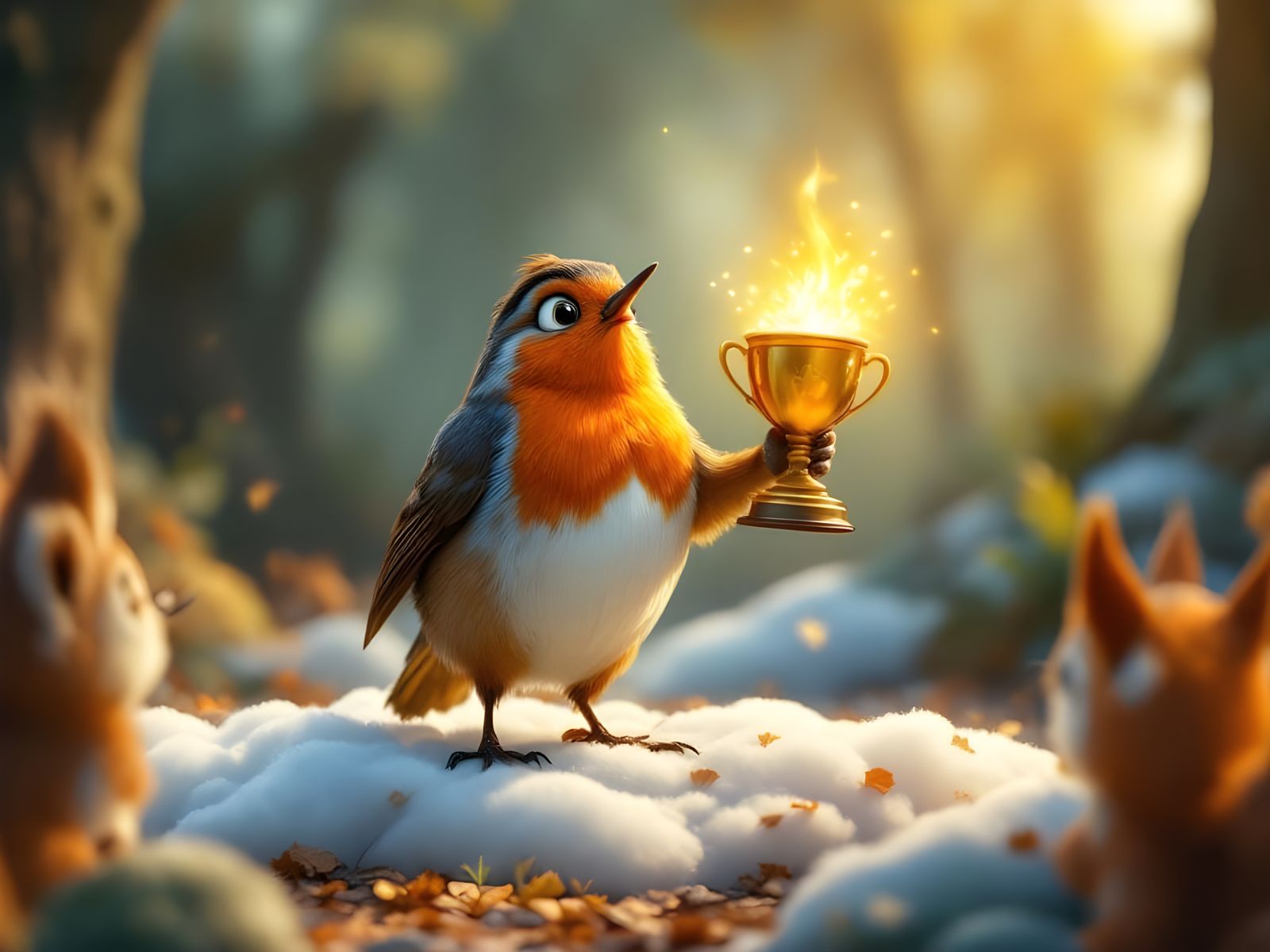 Robin Wins Golden Seed Trophy in Animated Forest Scene