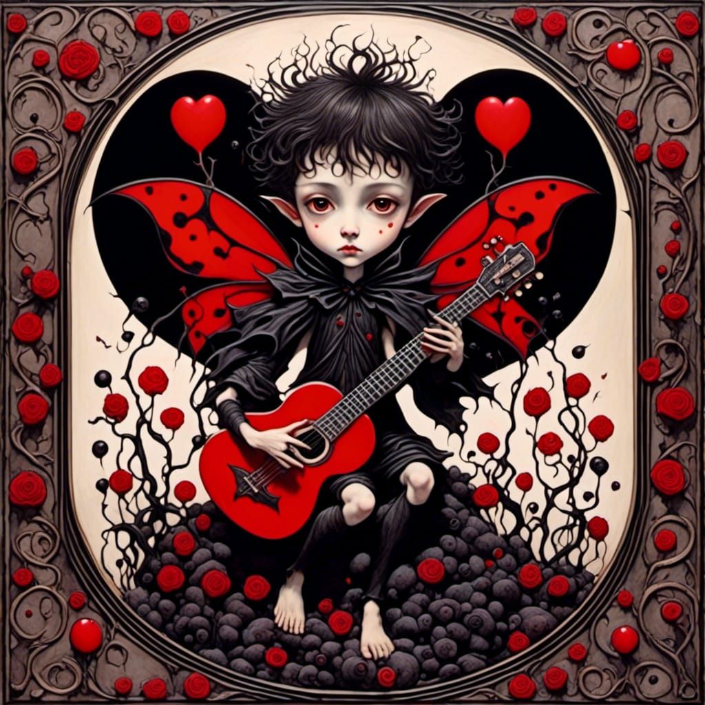 Sinister Fairy with Guitar in Art Deco Style