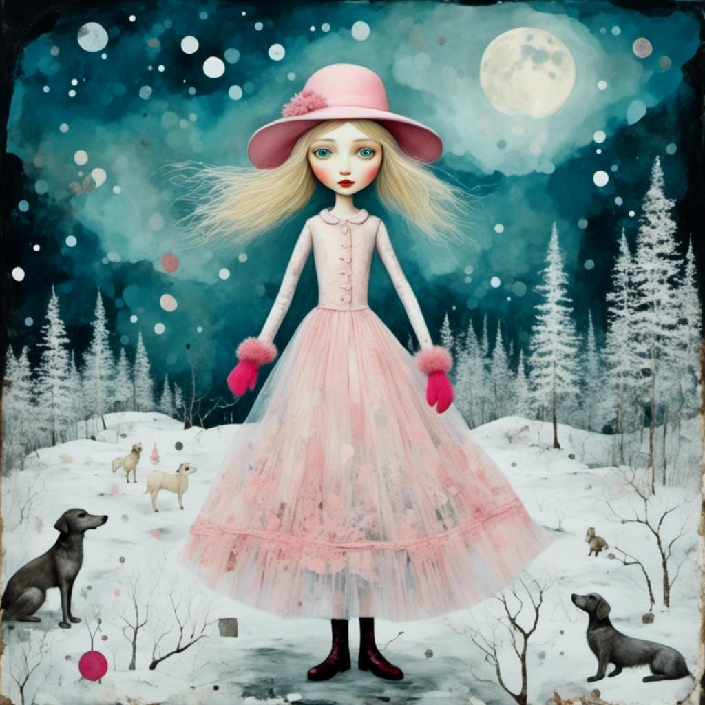 Winona Ryder in Snow: Mixed Media Collage