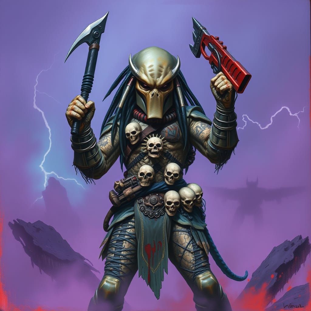 Predator: Ruthless Alien Hunter in Gritty, Painterly Style