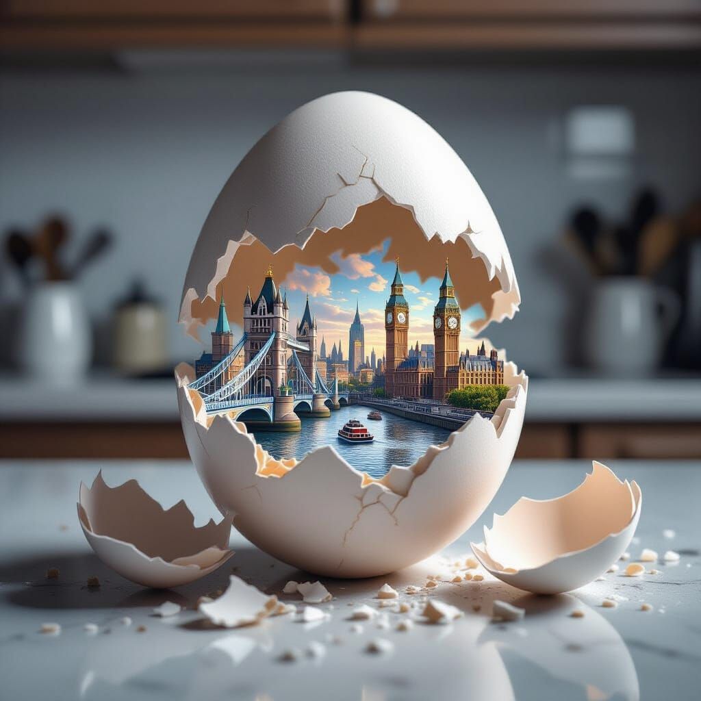 Miniature London City Revealed Inside Cracked Egg