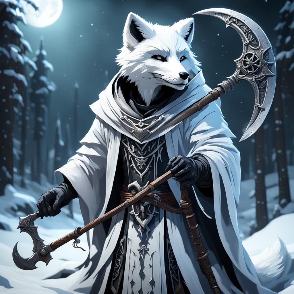 Anthro Fox as Grim Reaper in Dark Fantasy Style