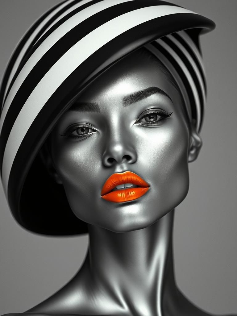 Futuristic Model with Chrome Skin in High Fashion Style